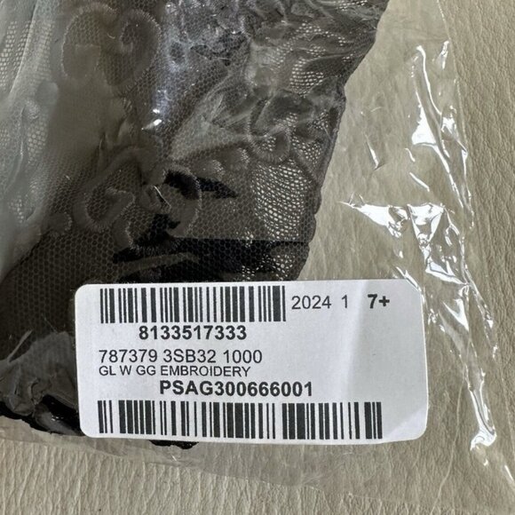 NWT GUCCI GLOVES TULLE LACE GG BLACK Sz 7.5 M - Picture 8 of 9